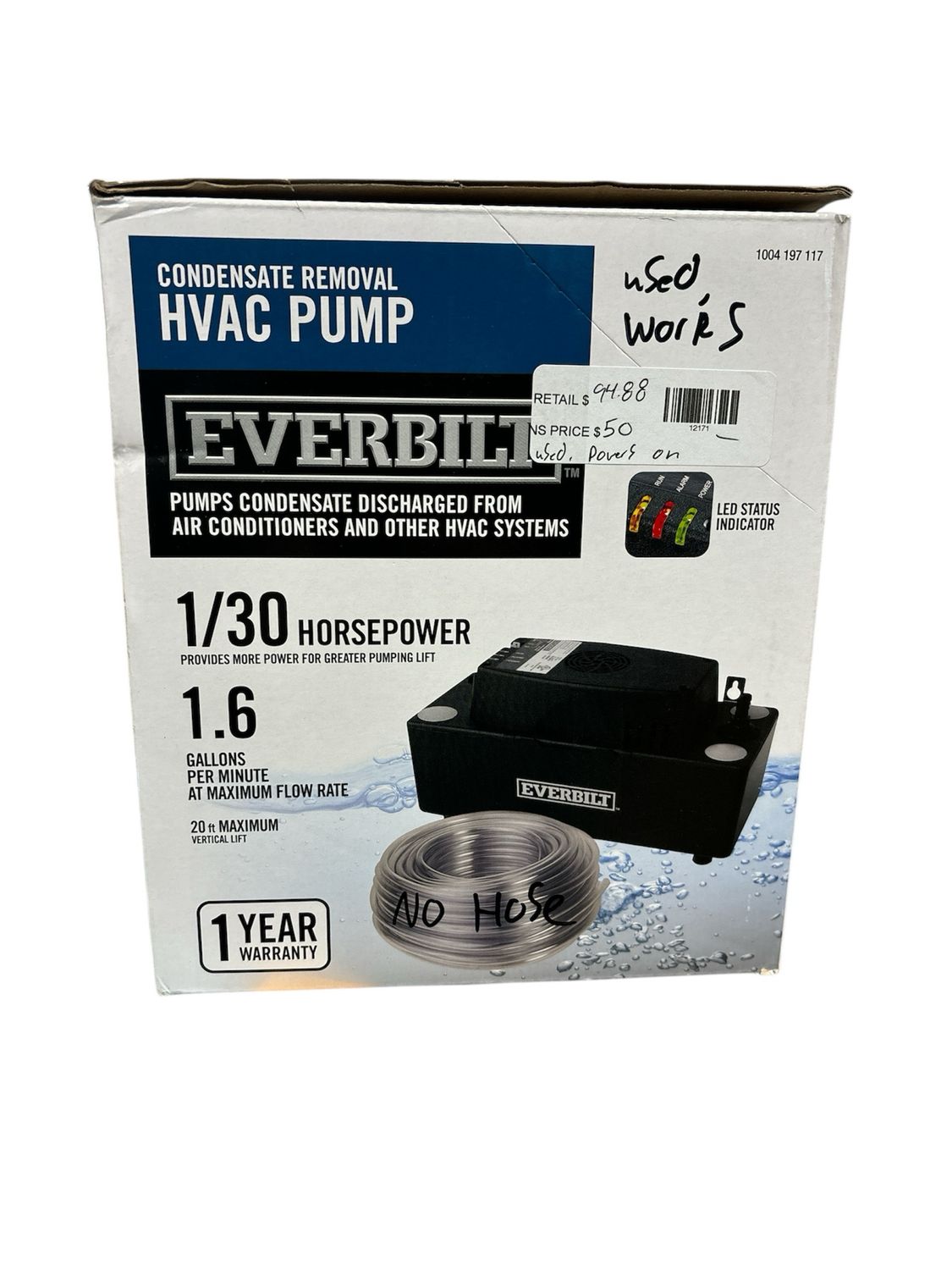 Everbilt 120-Volt Condensate Pump w/ Hose EB-PUMP-T .