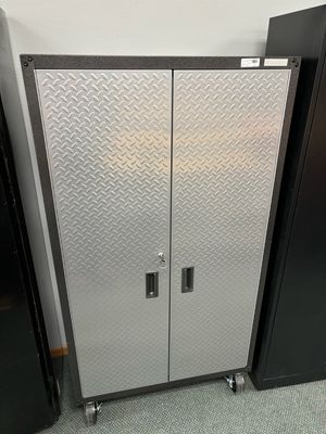 Gladiator Ready-to-Assemble Steel Freestanding Garage Cabinet in Silver Tread with Casters (36 in. W x 66 in. H x 18 in. D) GALG36CKXG