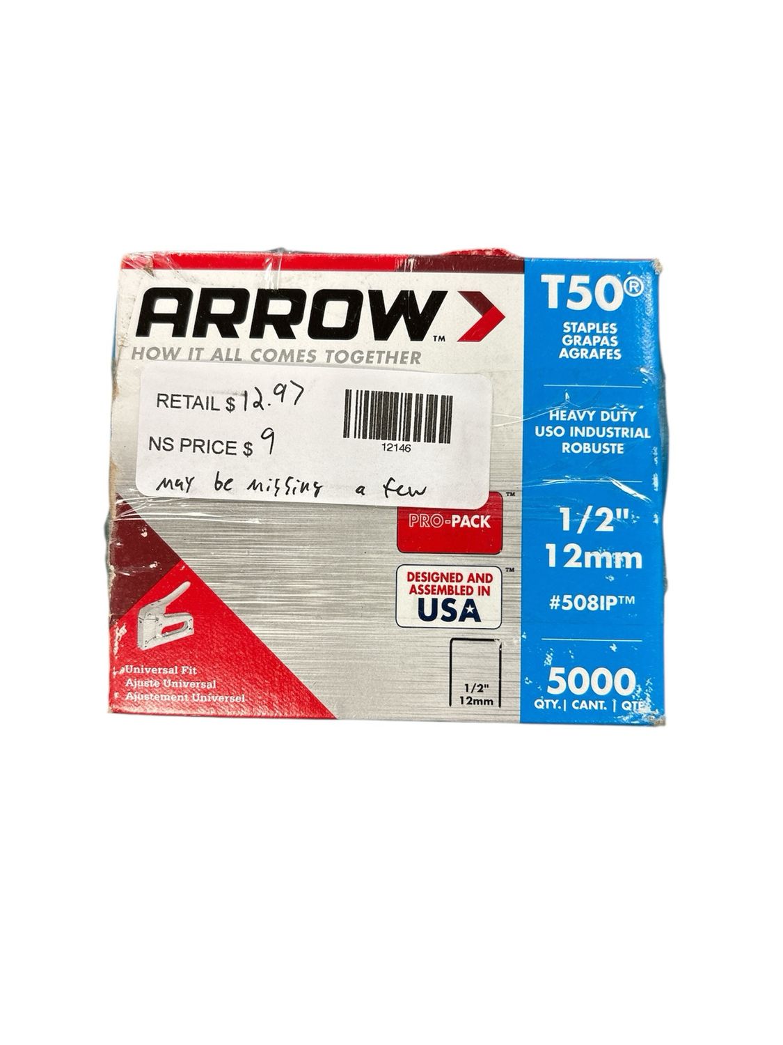 Arrow T50 1/2 in. Leg x 3/8 in. 508IP Galvanized, Medium Crown, Chisel Point, 20-Gauge Heavy-Duty Steel Staples (5,000-Pack) 508IP