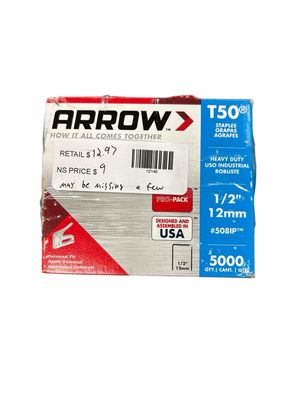 Arrow T50 1/2 in. Leg x 3/8 in. 508IP Galvanized, Medium Crown, Chisel Point, 20-Gauge Heavy-Duty Steel Staples (5,000-Pack) 508IP