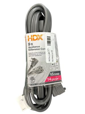 HDX 9 ft. 14/3 15 Amp Air Conditioner/Appliance Extension Cord, Grey HD#277-738