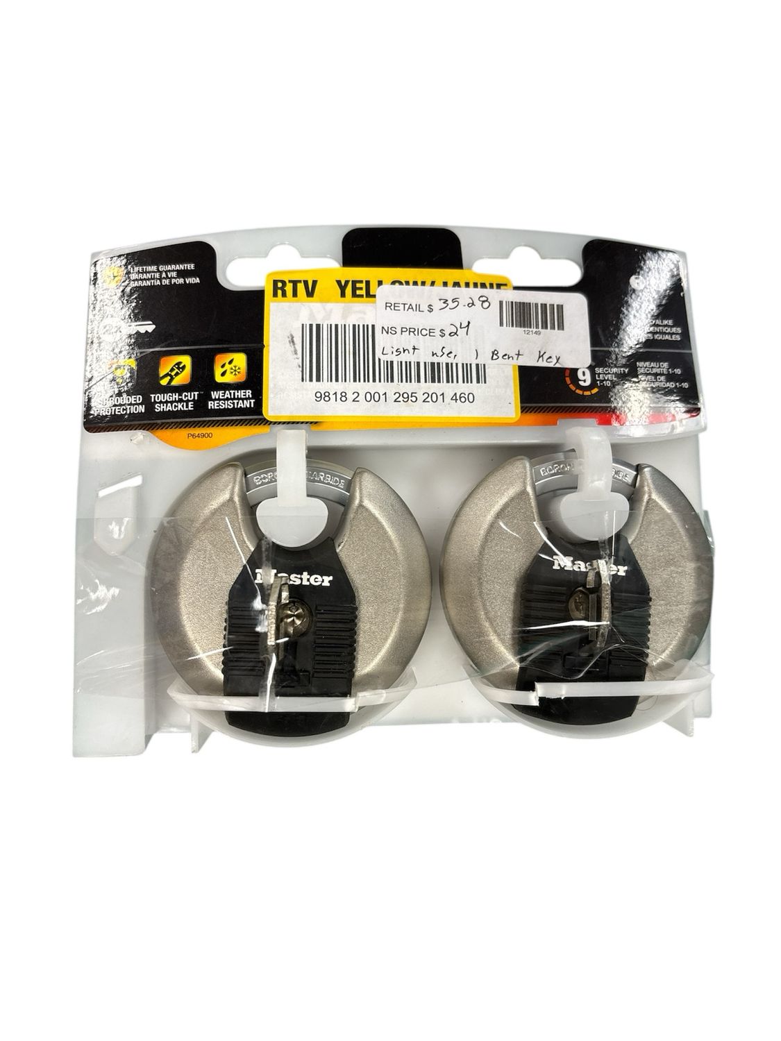 Master Lock Heavy Duty Outdoor Shrouded Padlock with Key, 3-1/8 in. Wide, 2 Pack M50XTCCSEN