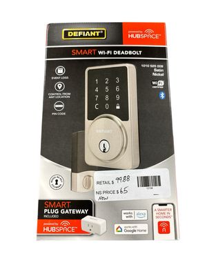 Defiant Square Satin Nickel Electronic Single Cylinder Deadbolt Wi-Fi Enabled Powered by Hubspace HSGC9X2D01AJPB