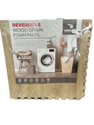 Norsk Reversible Driftwood/Black Faux Wood 24 in. x 24 in. x 0.47 in. Foam Mats (4-Pack) 340547 .
