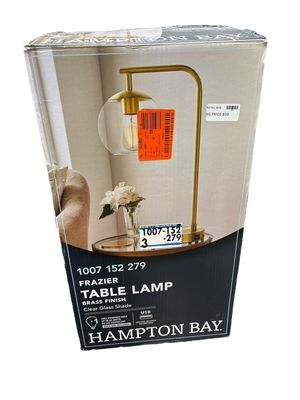 Hampton Bay Frazier 21.5 in. Antique Brass Table Lamp with USB Port AF47012U