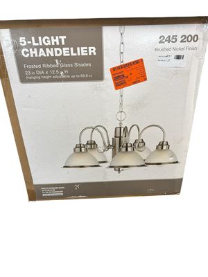 Hampton Bay Halophane 5-Light Brushed Nickel Chandelier with Frosted Ribbed Glass Shades WB0390/SC-1