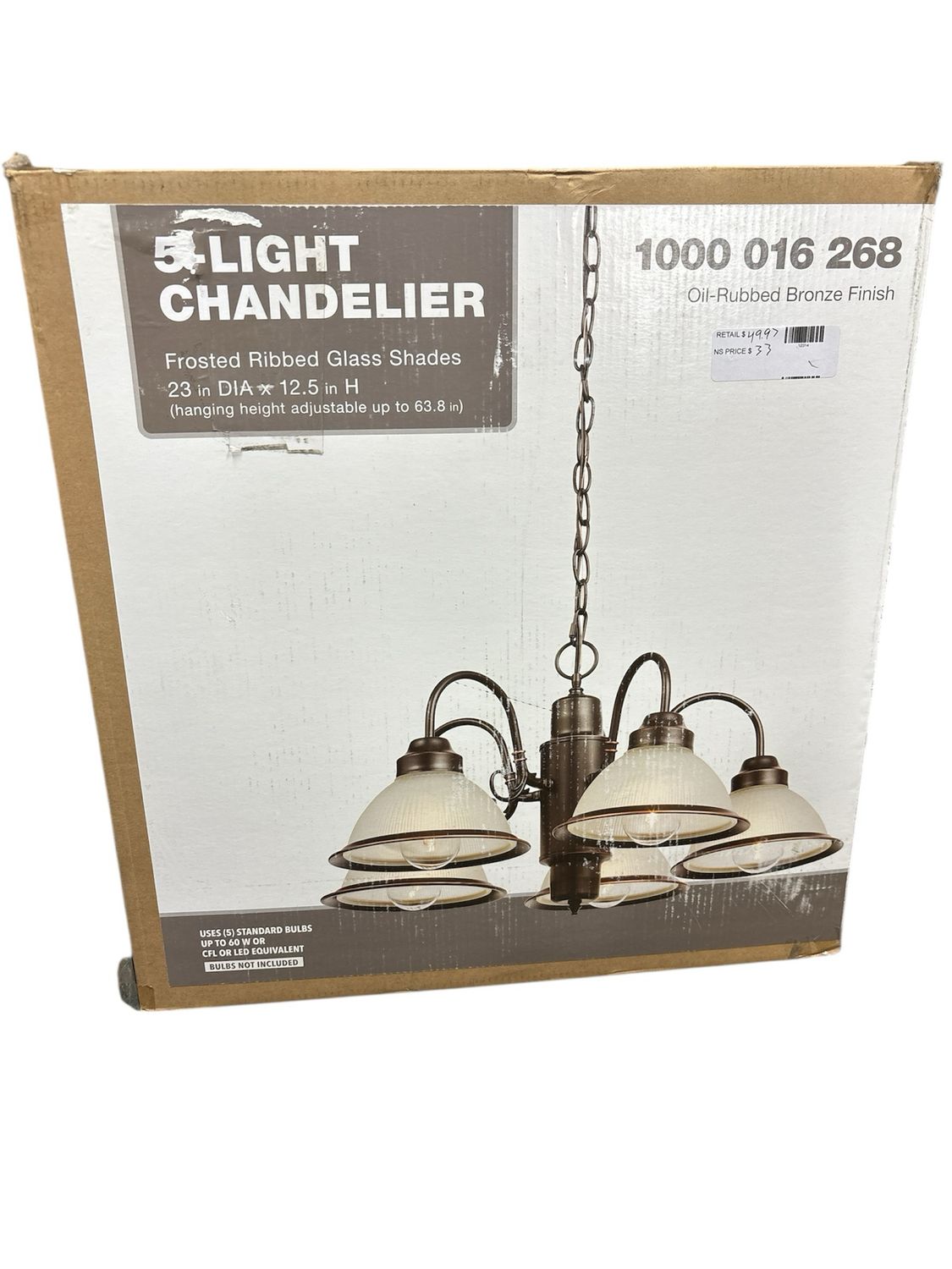 Hampton Bay Halophane 5-Light Oil Rubbed Bronze Chandelier with Frosted Ribbed Glass Shades WB0390/ORB