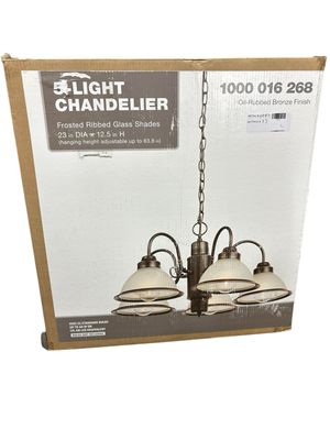 Hampton Bay Halophane 5-Light Oil Rubbed Bronze Chandelier with Frosted Ribbed Glass Shades WB0390/ORB