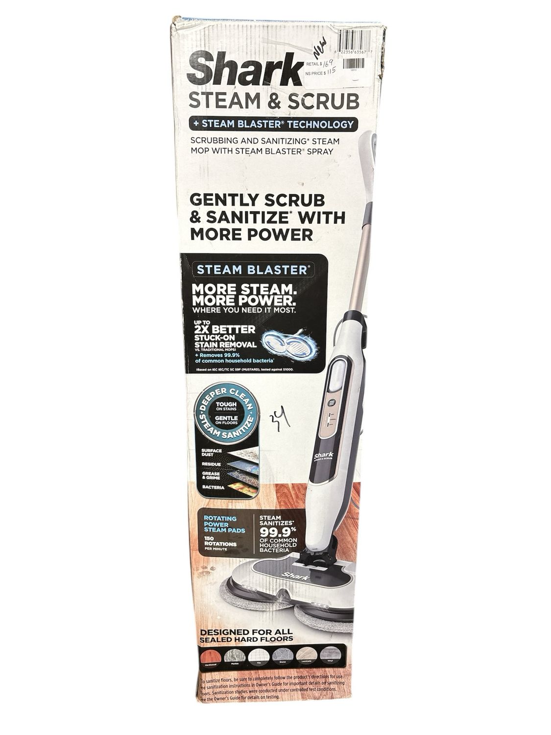 Shark Steam and Scrub Corded Steam Mop and Cleaner for Hard Floors White with Steam Blaster Technology that scrubs sanitizes S8201