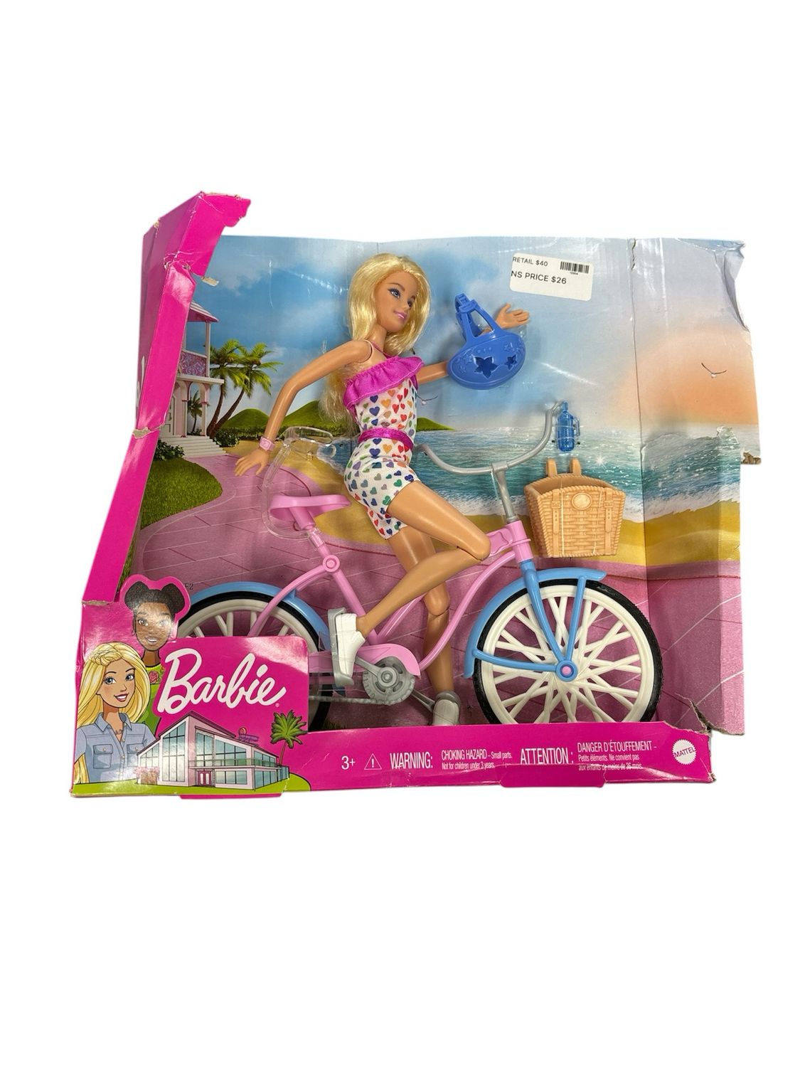 New Mattel BARBIE In Box- NIB Bicyclin Girl With Bike-Basket-&amp; Helmet