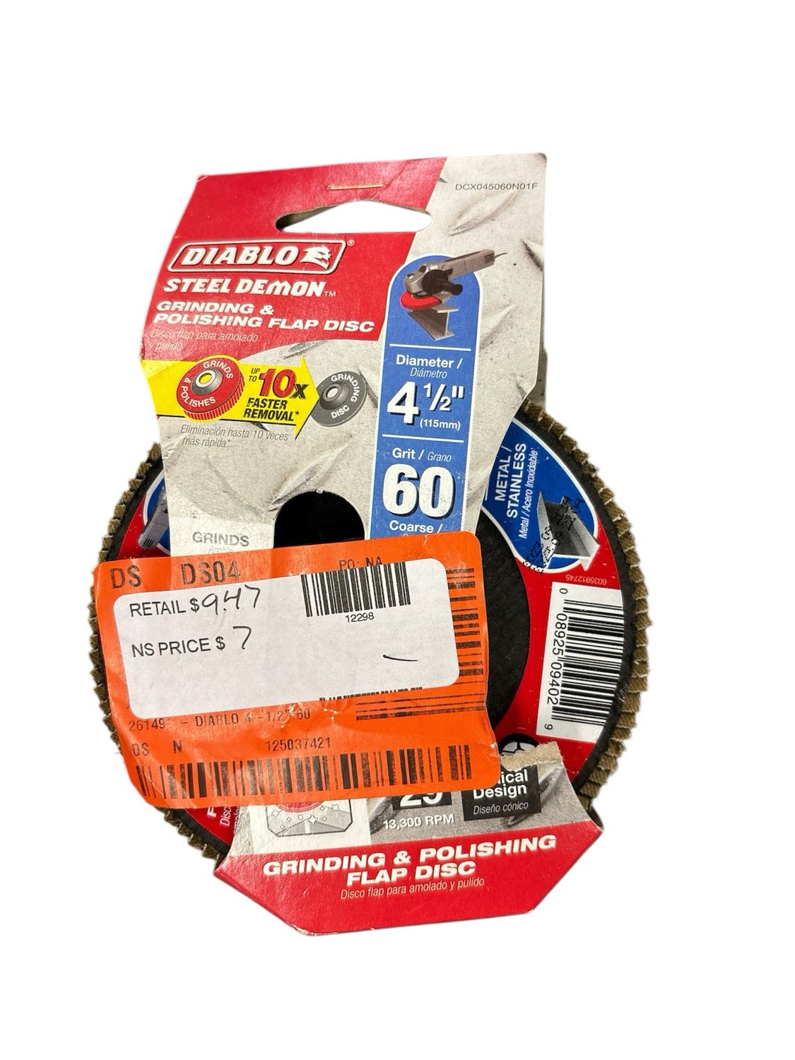 DIABLO 4-1/2 in. 60-Grit Steel Demon Grinding and Polishing Flap Disc with Type 29 Conical Design DCX045060N01F