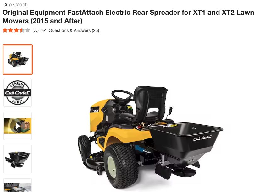 Cub Cadet Original Equipment FastAttach Electric Rear Spreader for XT1 and XT2 Lawn Mowers (2015 and After) 19A30028100