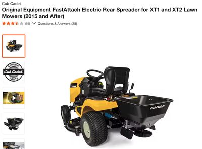 Cub Cadet Original Equipment FastAttach Electric Rear Spreader for XT1 and XT2 Lawn Mowers (2015 and After) 19A30028100