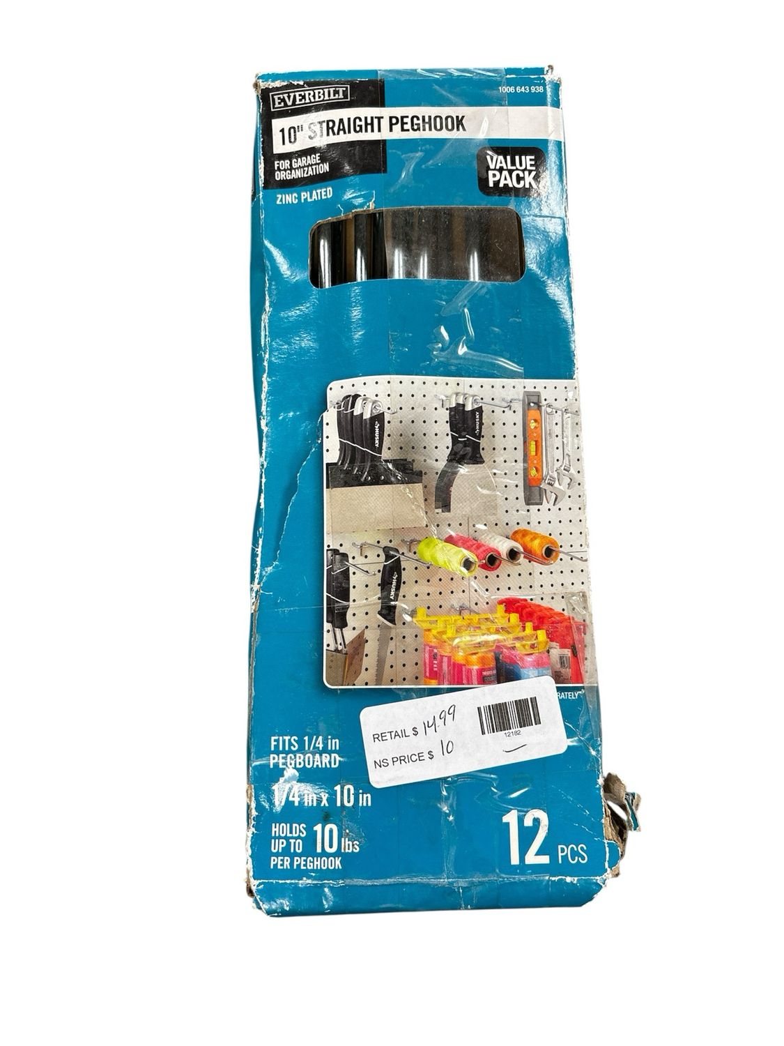 12 Pack Everbilt 10 in x 1/4 in Zinc Plated Steel Straight Peg Hooks Pegboards
