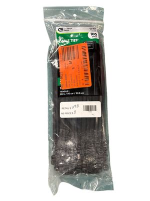 Commercial Electric 8in Standard 50lb Tensile Strength UL 21S Rated Cable Zip Ties 100 Pack UV (Black GT-200STCB