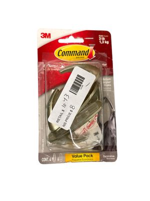 Command 3 lbs. Medium Metallic Designer Hooks, Value Pack, (4-Pack) (4 Hooks, 6 Strips)  17081BN-4ES