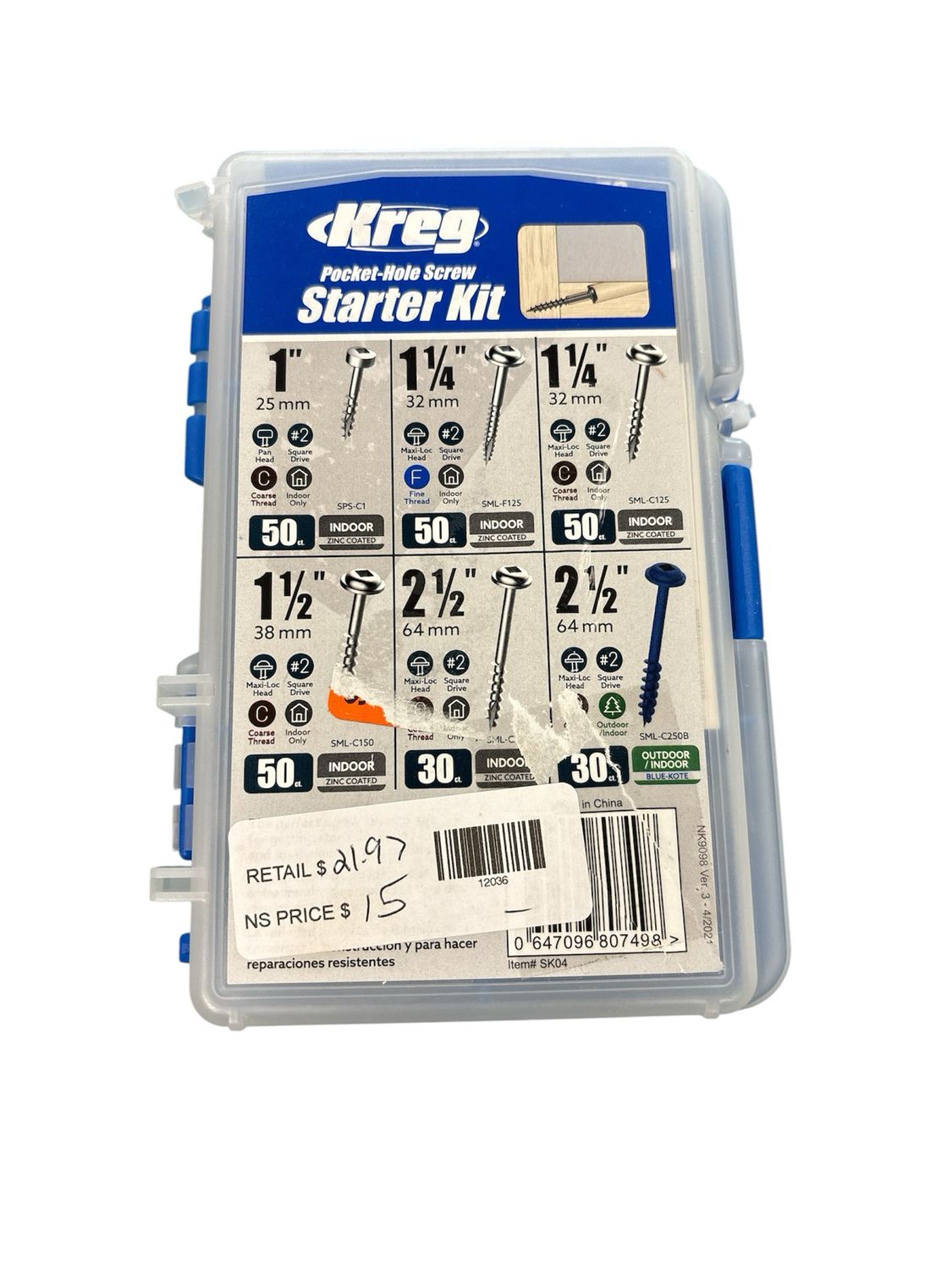 Kreg Pocket-Hole Screw Starter Kit (260-Pack) SK04