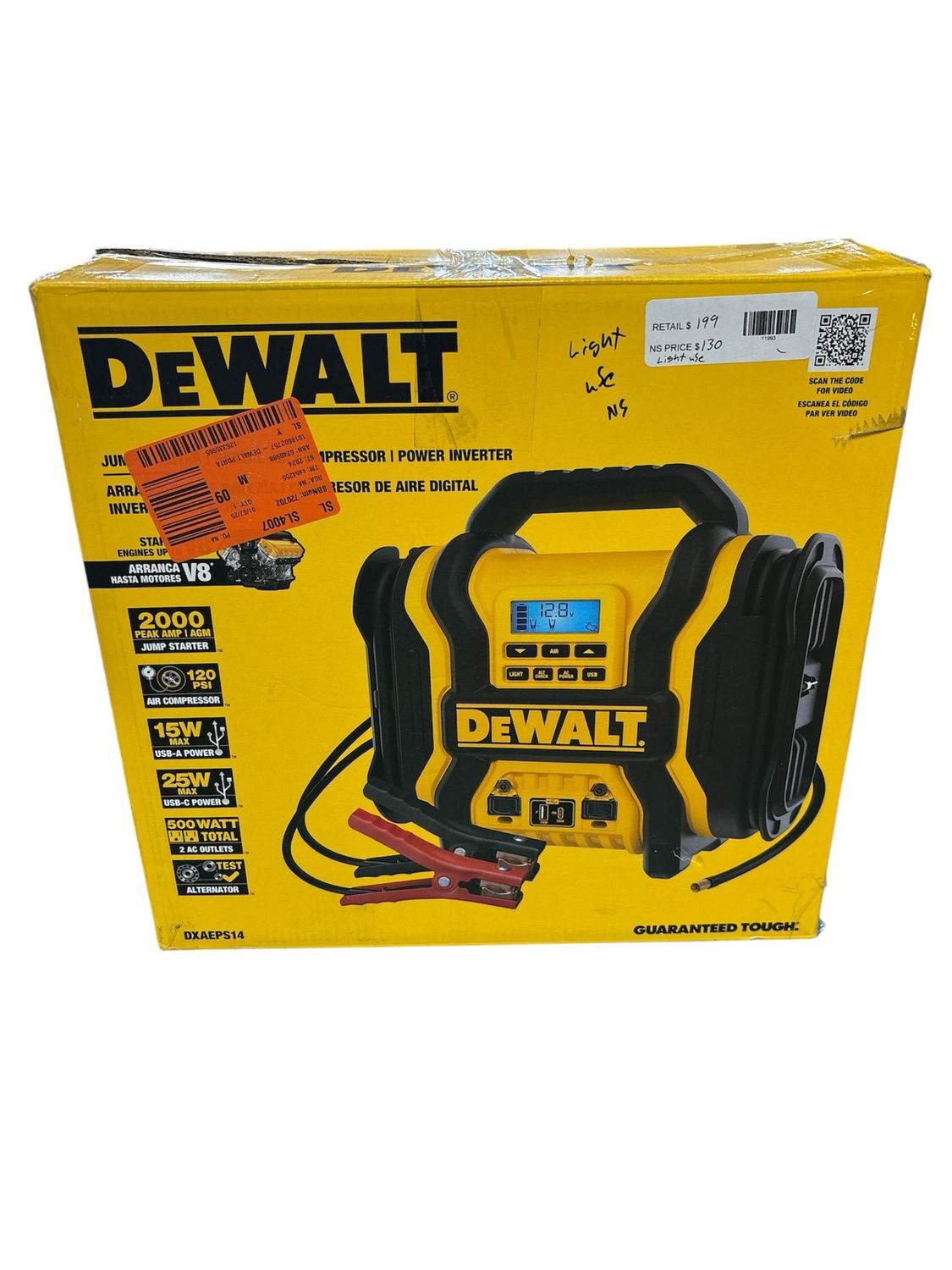 DEWALT Portable Power 2000 Peak Amp Jump Starter w/Digital Compressor DXAEPS14   .