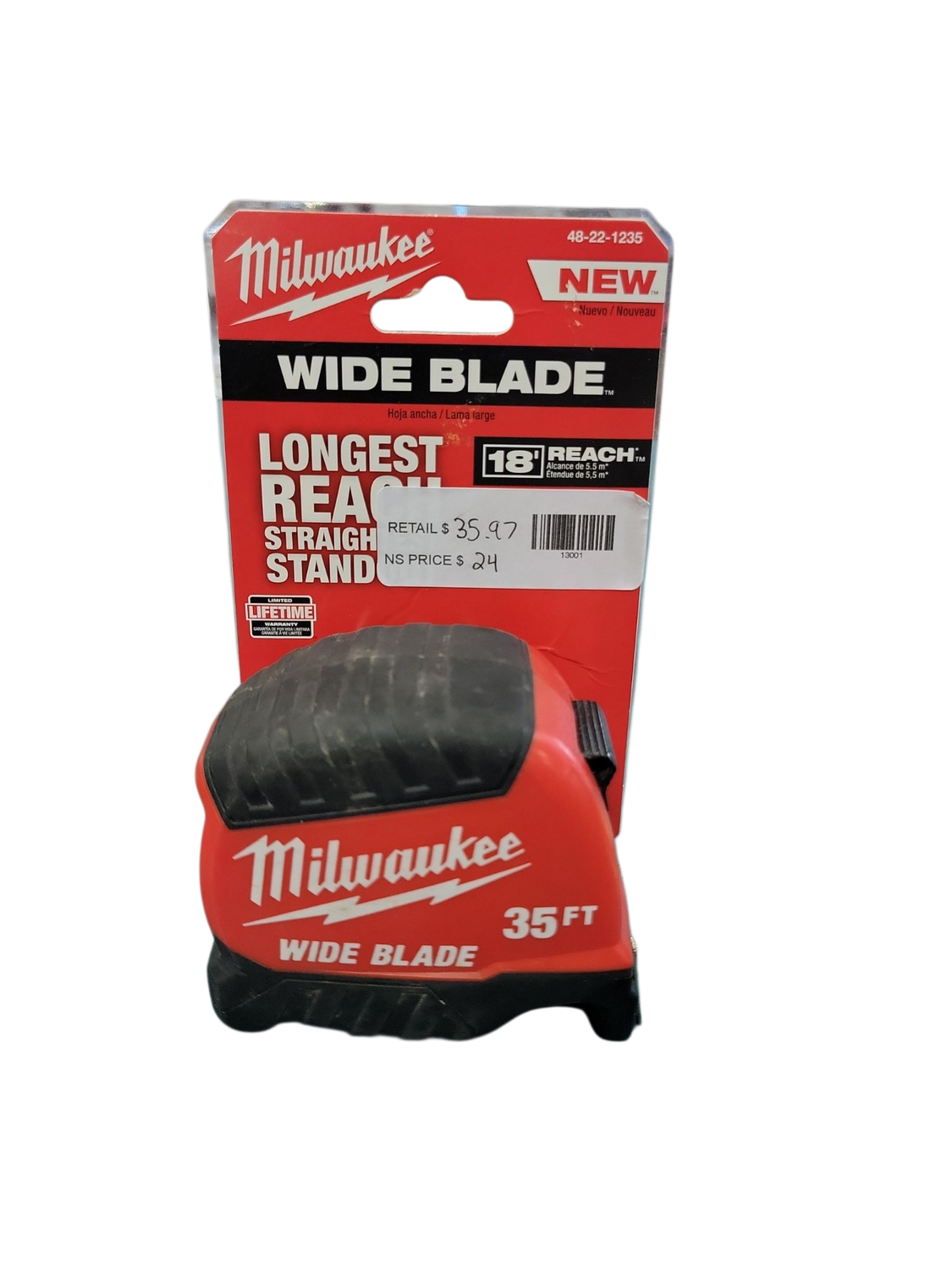 Milwaukee 35 ft. Wide Blade Tape Measure With 18 ft. Reach 48-22-1235   .