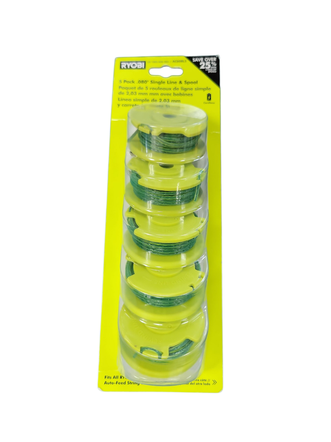 RYOBI 0.080 in. Replacement Auto-Feed Line Spools (5-Pack) AC80RL5  .