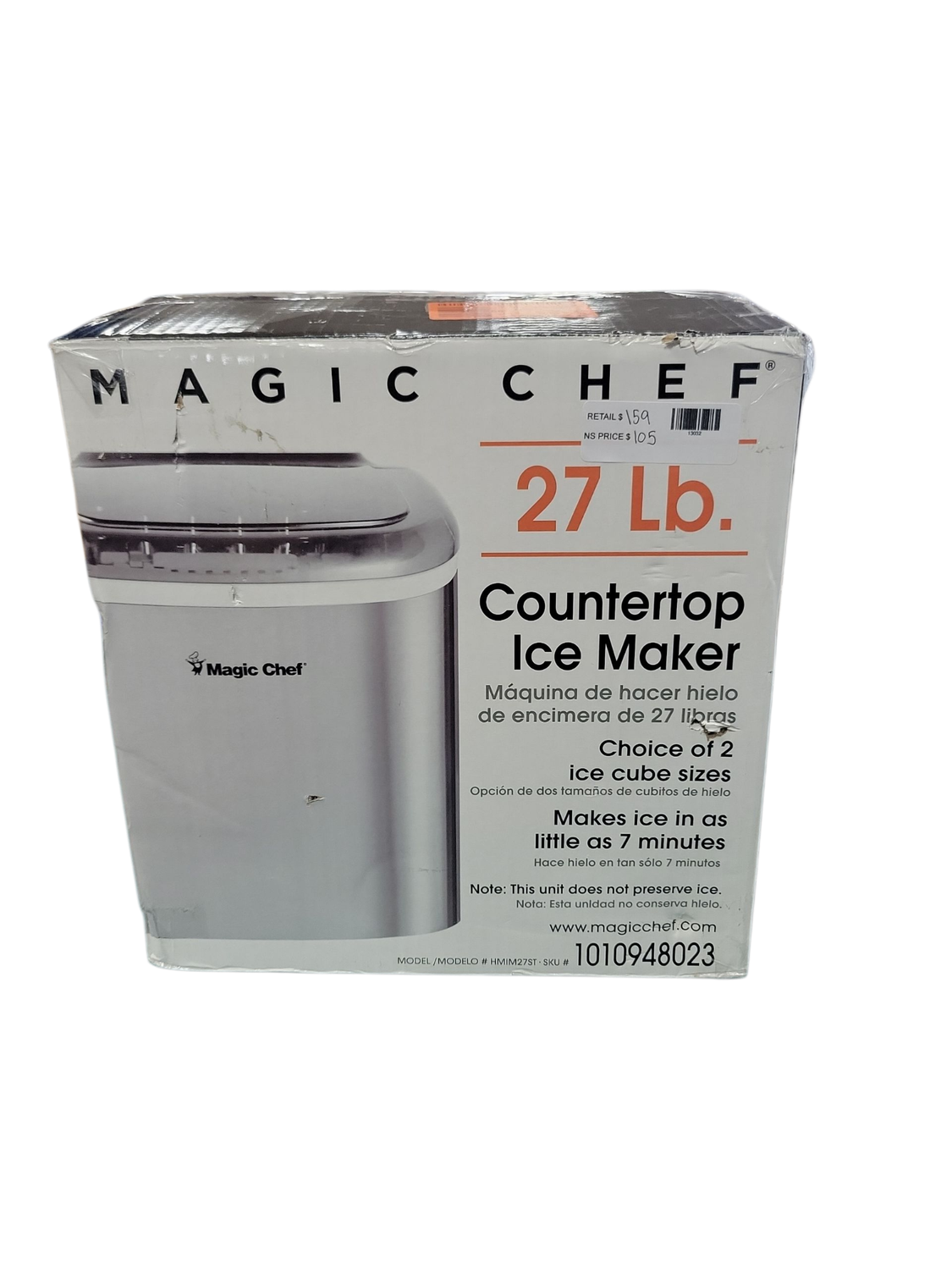 Magic Chef 27 lbs. Bullet Ice Countertop Ice Maker in Stainless Steel HMIM27ST   .