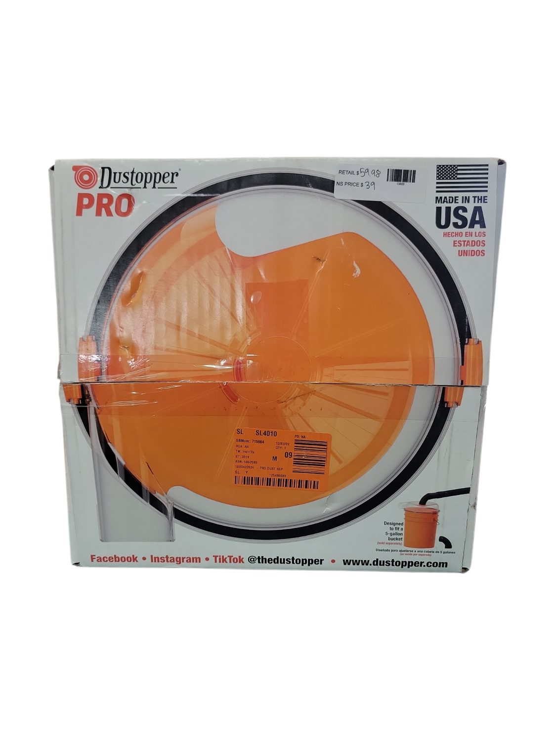 Dustopper PRO High Efficiency Cyclonic Dust Separator, 12 in. Dia with 2.5 in. Hose, 36 in. L with 2 High-Flow Sweep Elbows HD12B .