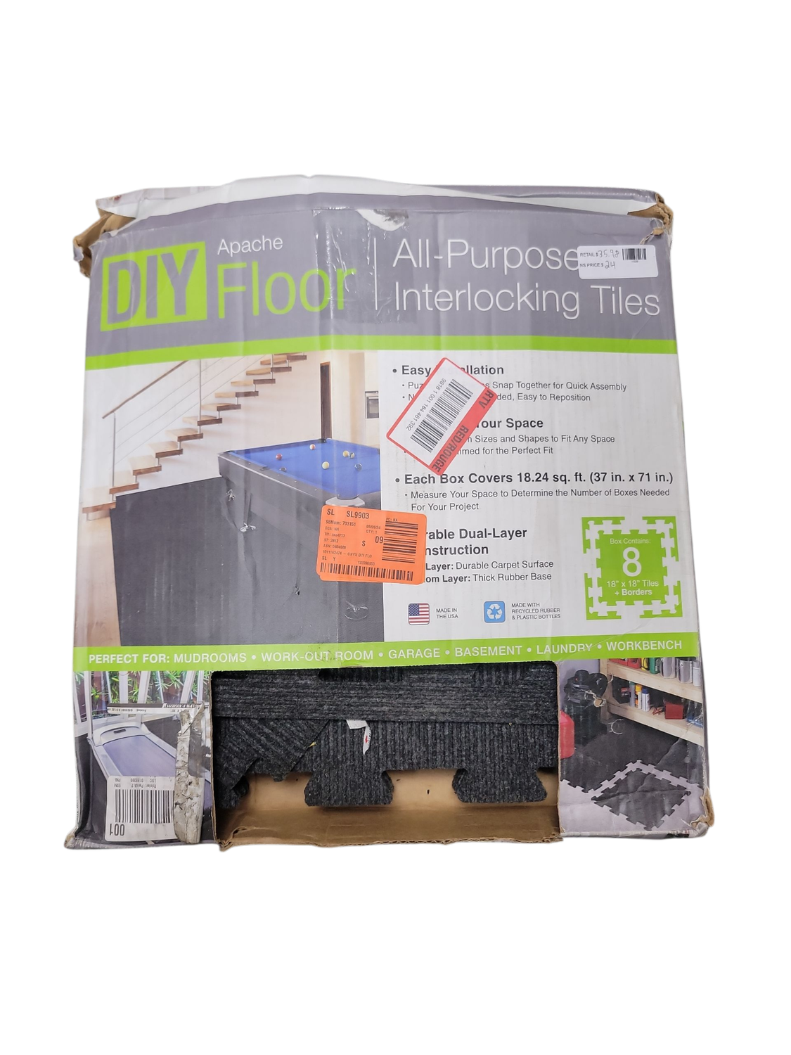 Apache Mills Onyx DIY Floor 18 in. W x 18 in. L x 0.30 in. Thick All Purpose Interlocking Tiles (8 Tiles/Case) 18.24 sq. ft. 60188600118x18