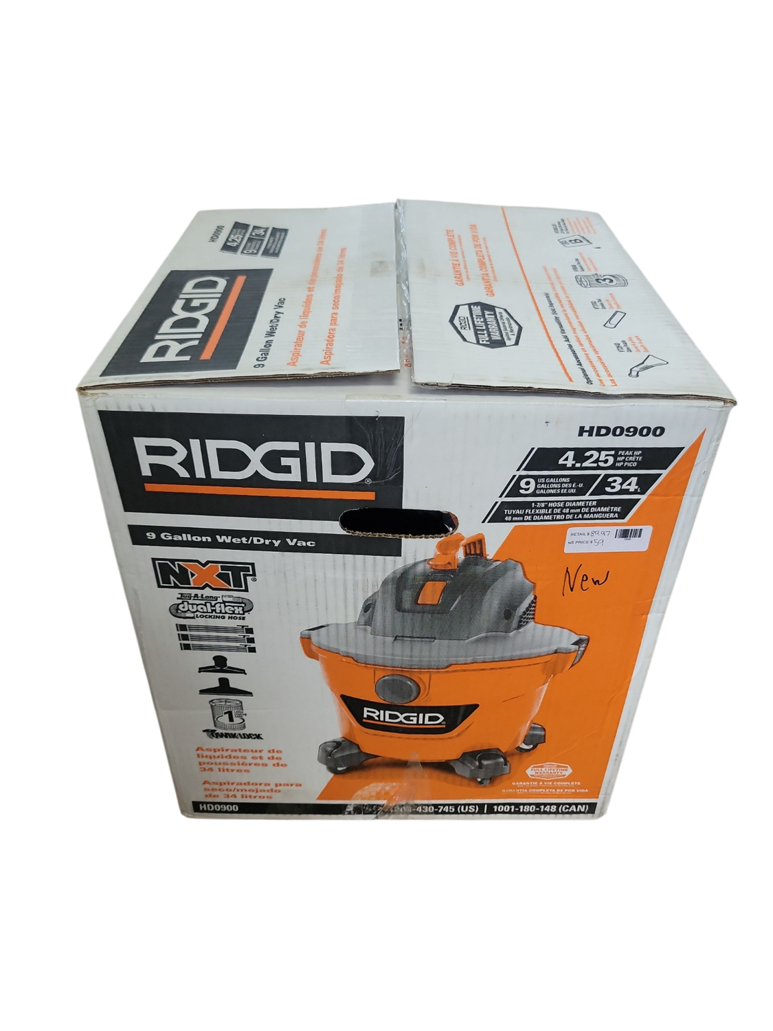 RIDGID 9 Gallon 4.25 Peak HP NXT Shop Vacuum Wet Dry Vac with General Debris Filter, Locking Hose and Accessory Attachments HD09001