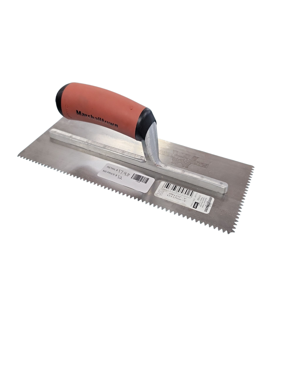 MARSHALLTOWN 11 in. x 3/16 in. x 5/32 in. V-Notch Flooring Trowel with Durasoft Handle 771SD