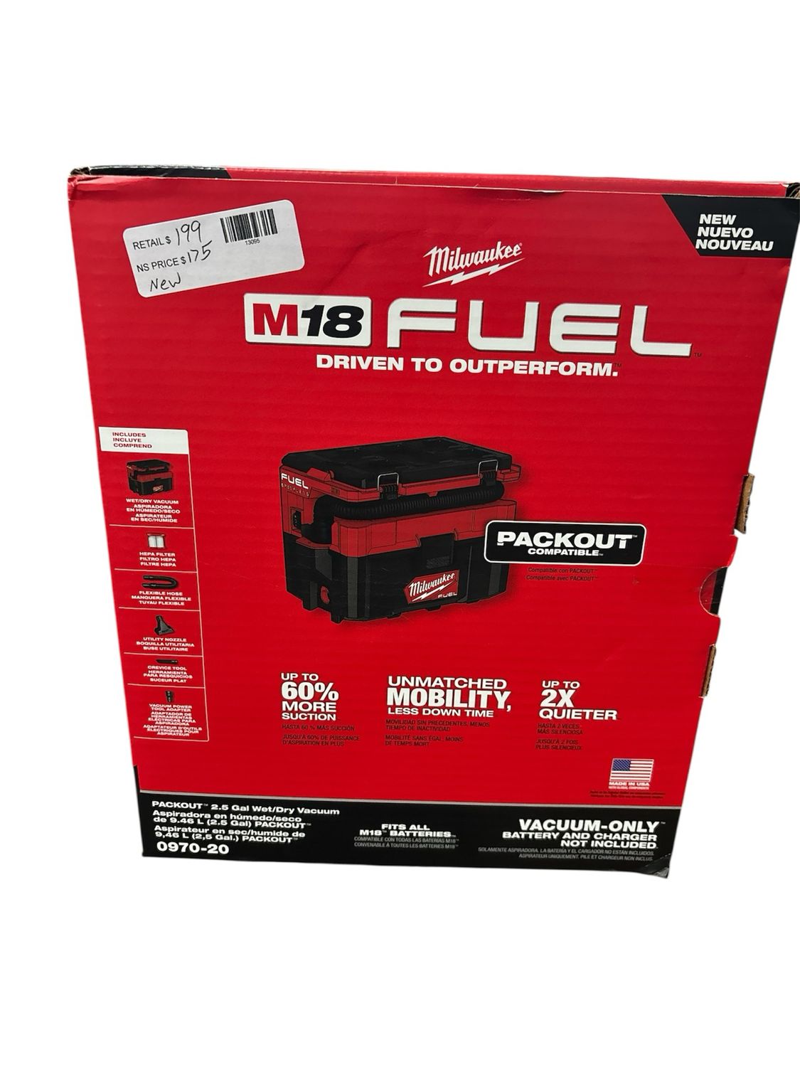 Milwaukee M18 FUEL PACKOUT 18-Volt Lithium-Ion Cordless 2.5 Gal. Wet/Dry Vacuum (Vacuum-Only) 0970-20