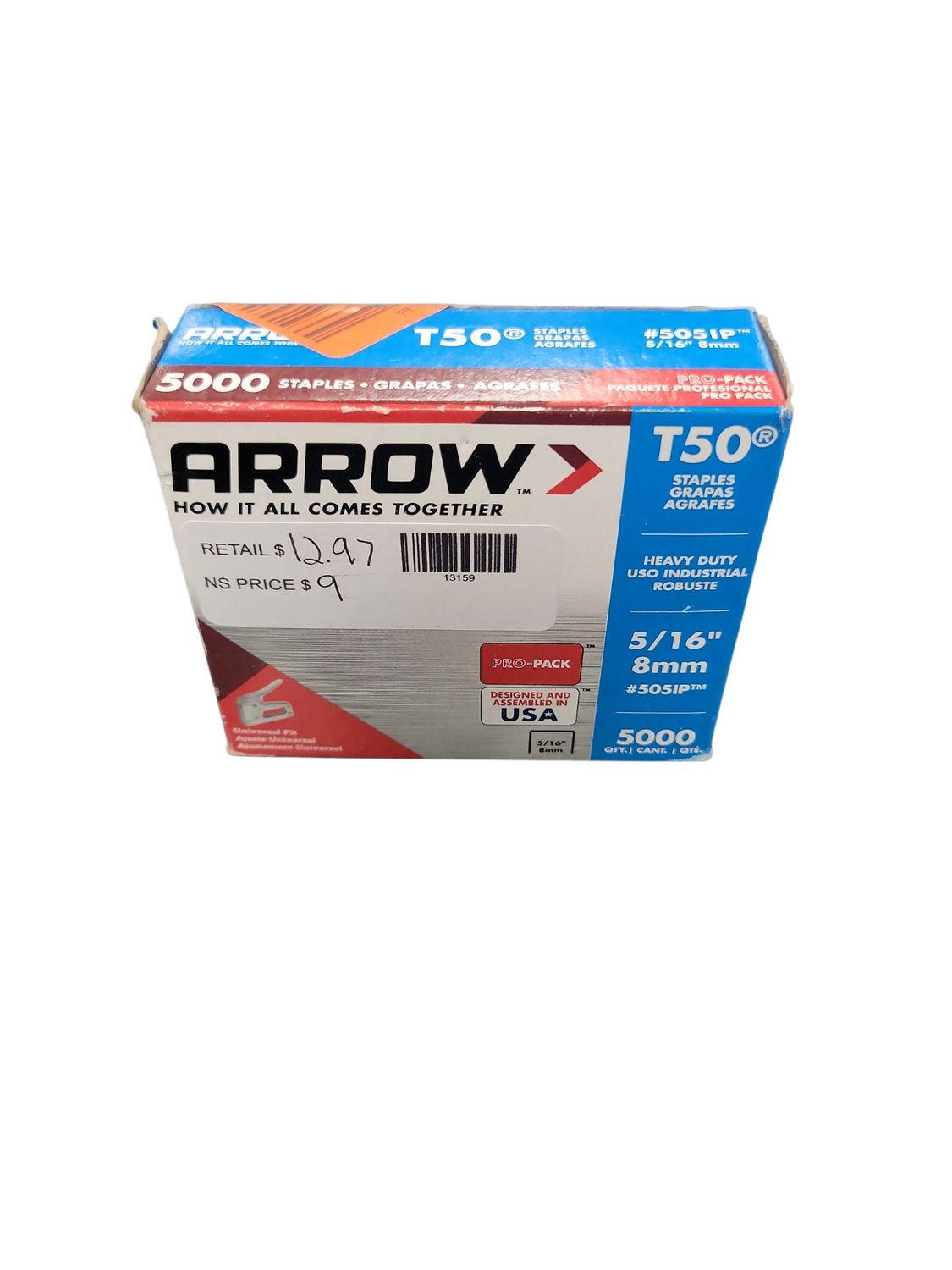 Arrow T50 5/16 in Leg x 3/8 in 505IP Galvanized, Med. Crown, Divergent Point, 20-Gauge, Heavy-Duty Steel Staples (5,000-Pack) 505IP
