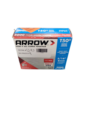Arrow T50 5/16 in Leg x 3/8 in 505IP Galvanized, Med. Crown, Divergent Point, 20-Gauge, Heavy-Duty Steel Staples (5,000-Pack) 505IP