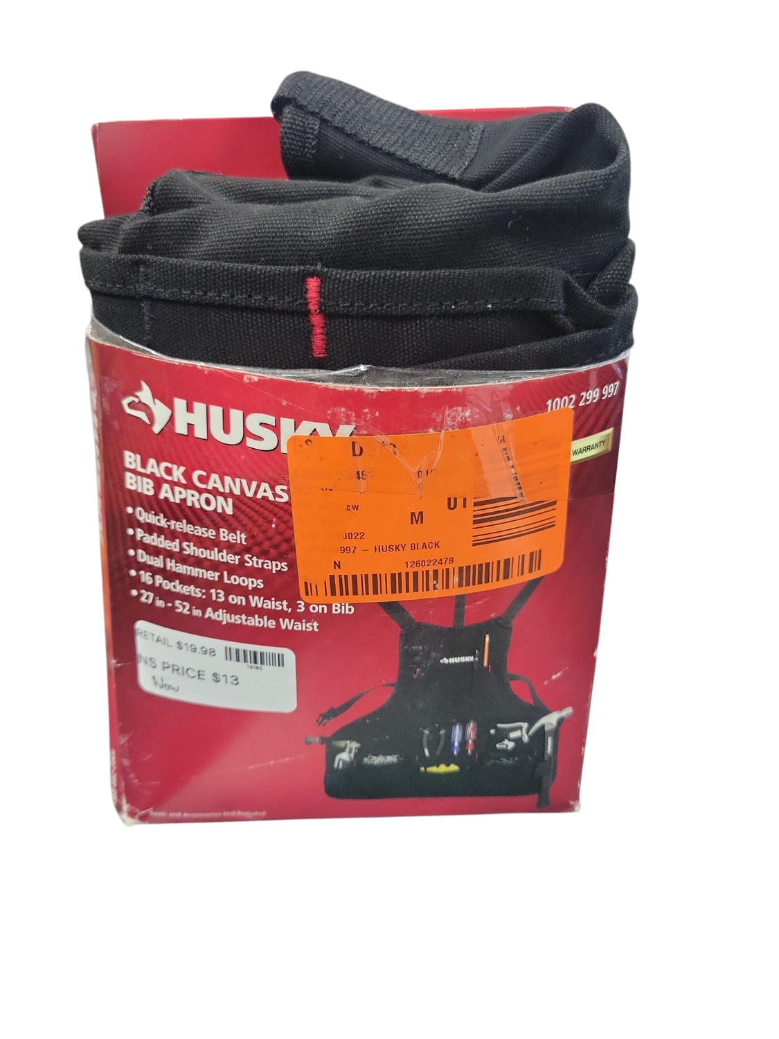 Husky 23 in. 16-Pocket Black Canvas Bib Tool Work Apron HD00122-TH   .