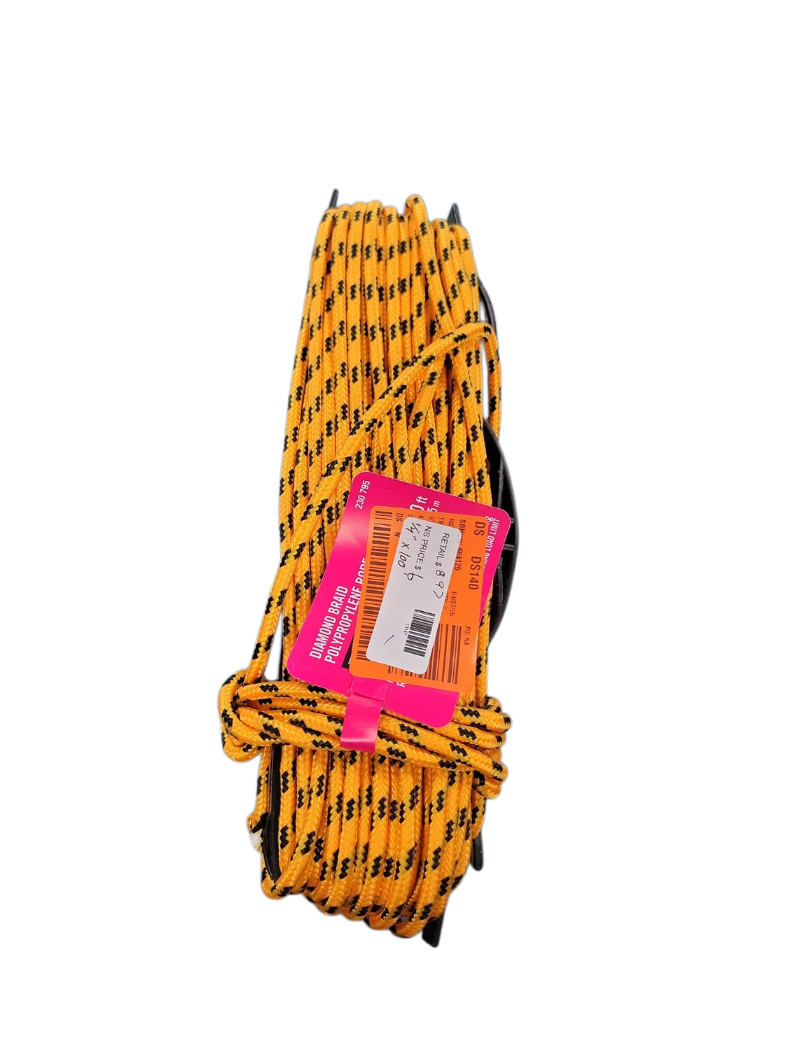 Everbilt 1/4 in. x 100 ft. Black and Yellow Diamond Braided Polypropylene Rope with Winder 73124