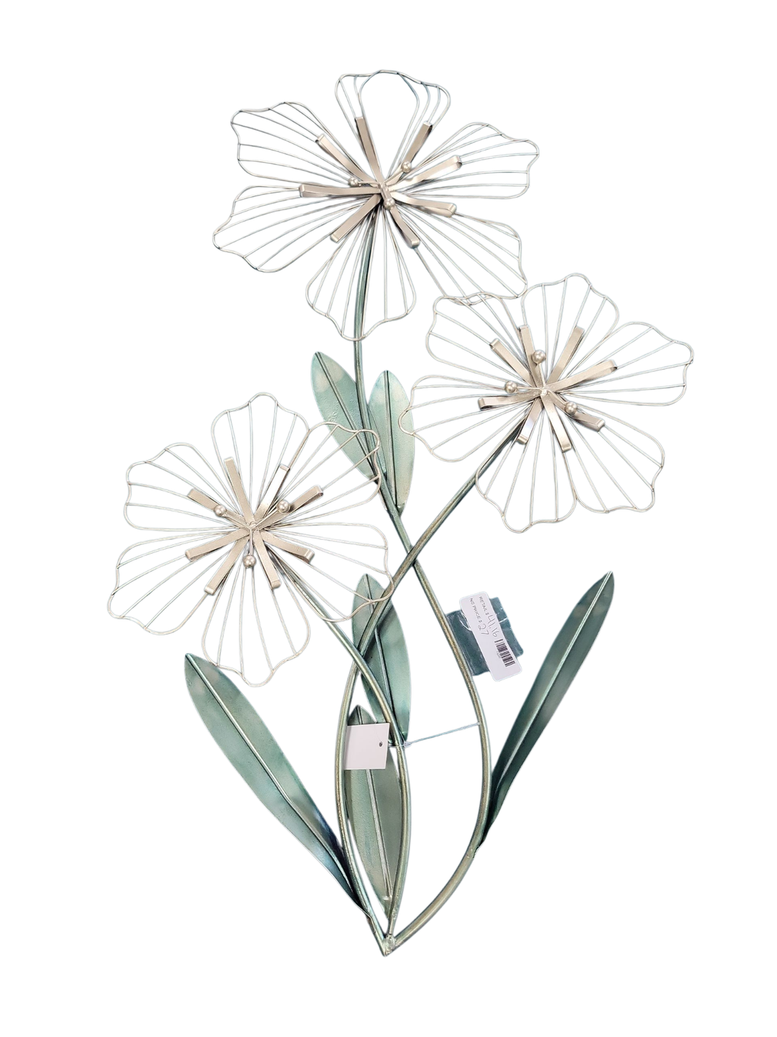 HomeRoots Silver &amp; Blue Tri-Flower Metal Wall Decor 321381