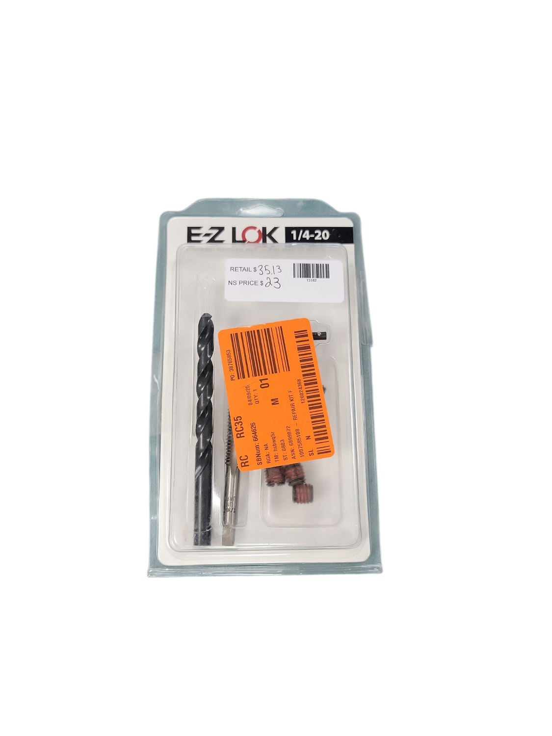 E-Z LOK Repair Kit for Threads in Metal - 1/4-20 - 10 Self-Locking Steel Inserts with Drill, Tap and Install Tool EZ-329-4
