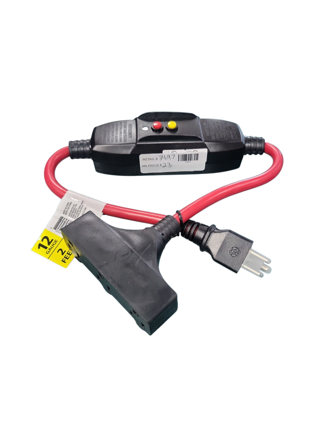 Husky 2 ft. 12/3 15 Amp In-Line GFCI with Power Block, Red 04-00105