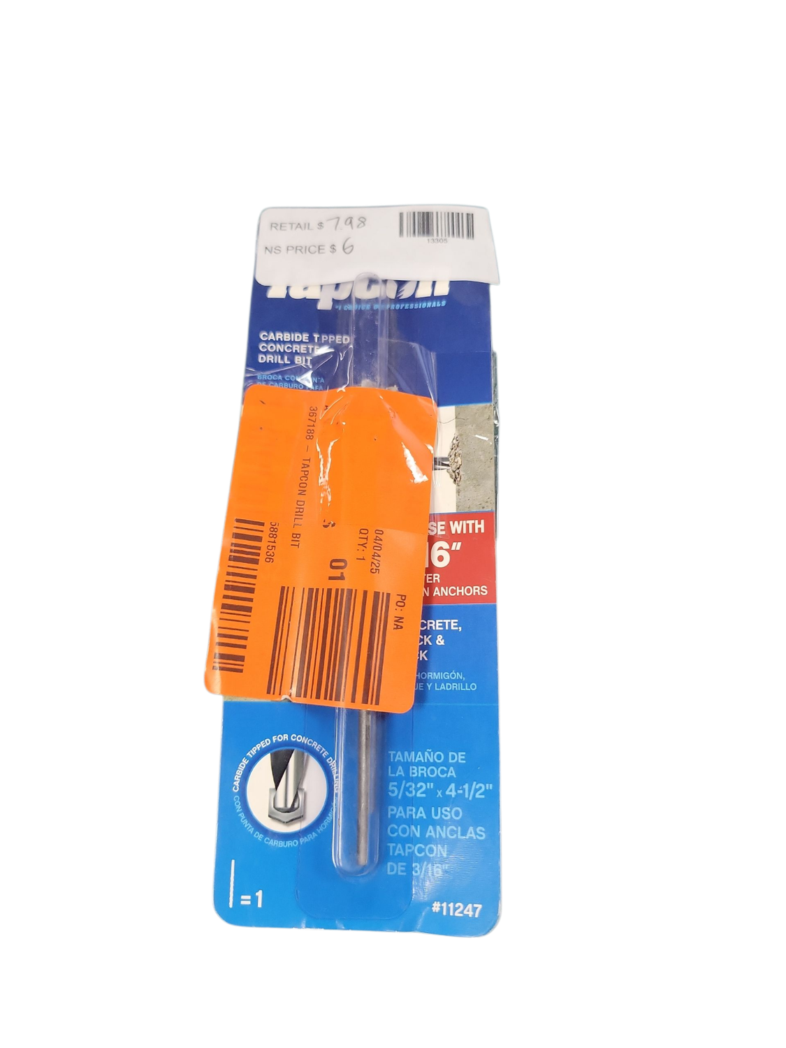Tapcon 5/32 in. x 4-1/2 in. Steel Carbide Tip Smooth Shank Masonry Drill Bit (1-Piece) 11247