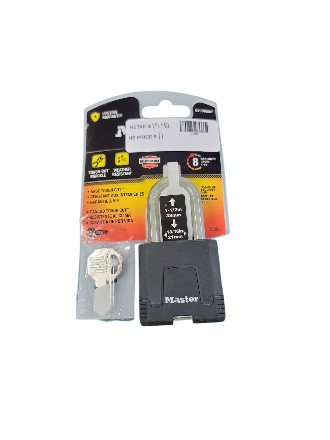 Master Lock Heavy Duty Outdoor Covered Padlock with Key, 1-7/8 in. Wide, 1-1/2 in. Shackle M115XKADLFCCSEN