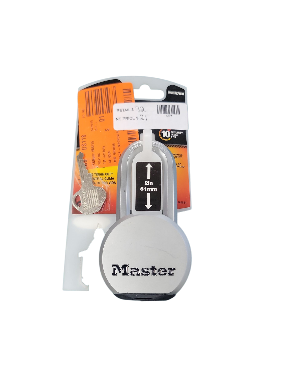 Master Lock Heavy Duty Outdoor Padlock with Key, 2-1/2 in. Wide M930XKADLHCCSEN .