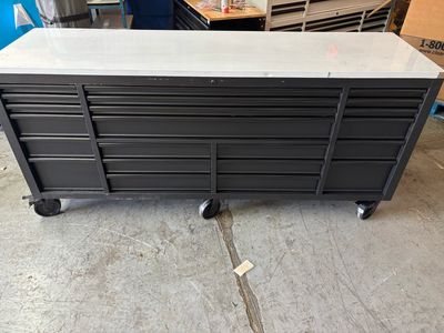 Tool Storage 84 in. W x 24 in. D Heavy Duty Mobile Workbench Tool Chest with Stainless Steel Work Top in Matte Black HOTC8422BB1M