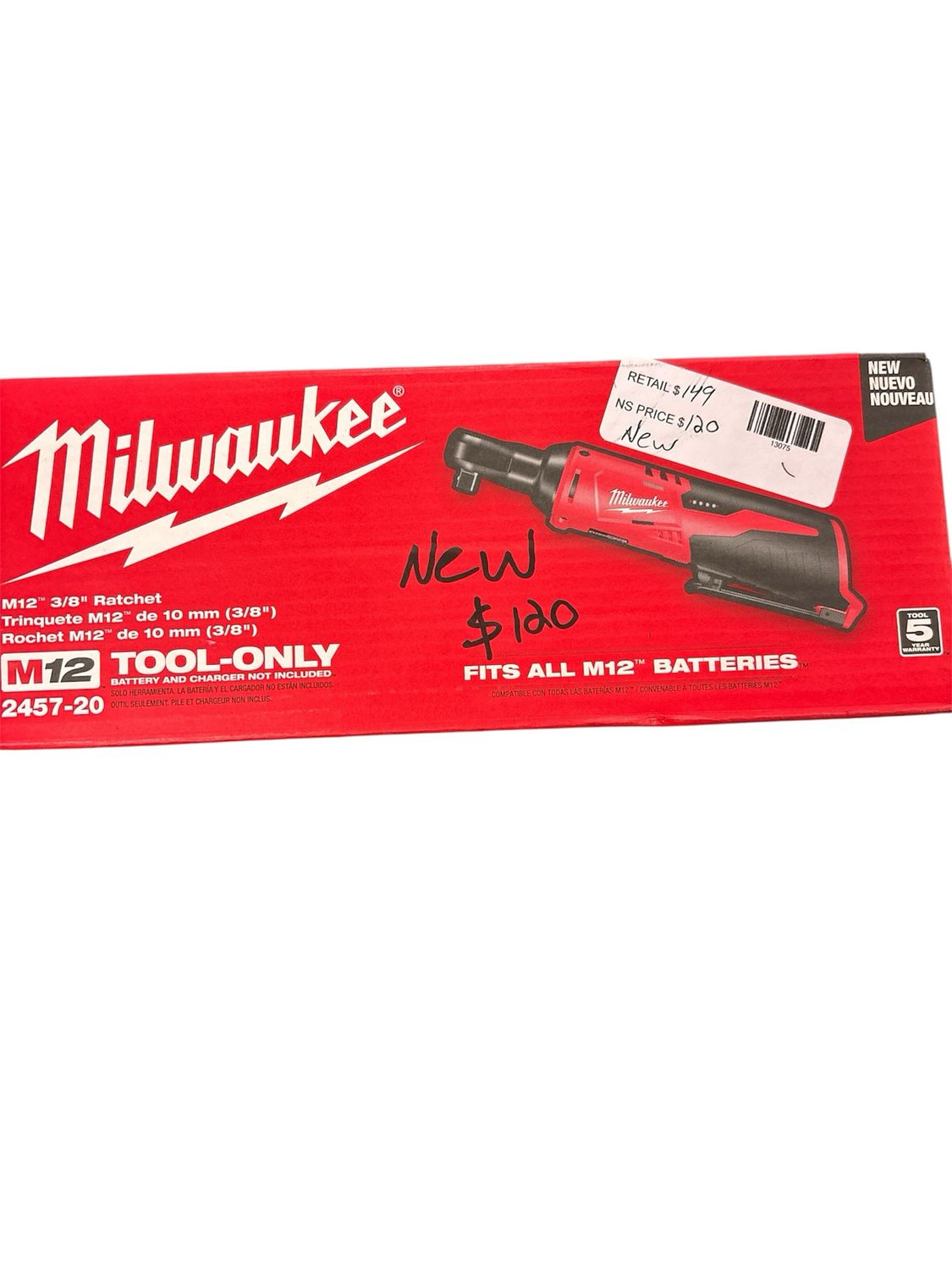 Milwaukee M12 12V Lithium-Ion Cordless 3/8 in. Ratchet (Tool-Only) 2457-20