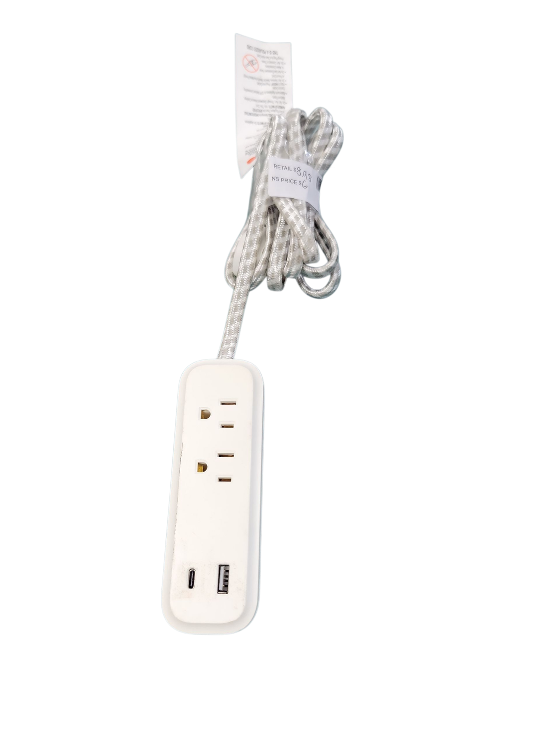 HDX 2 Outlet 6 ft. braided cord power strip with 1A1C USB YL-36C
