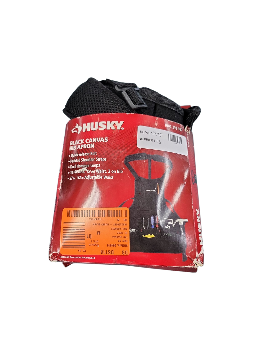 Husky 23 in. 16-Pocket Black Canvas Bib Tool Work Apron HD00122-TH    .