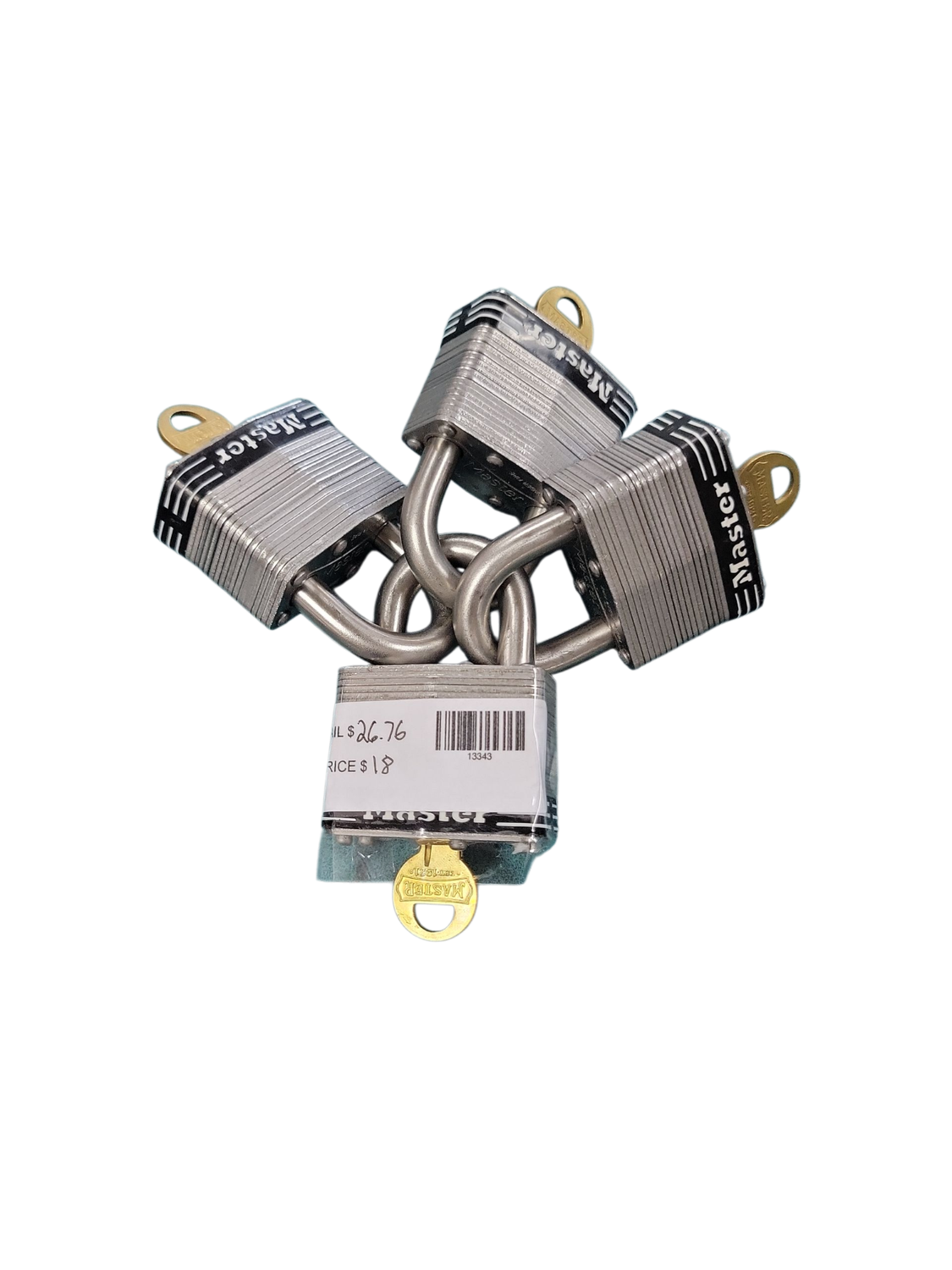 Master Lock Outdoor Padlock with Key, 1-9/16 in. Wide, 4 Pack 3QLDHCHD .