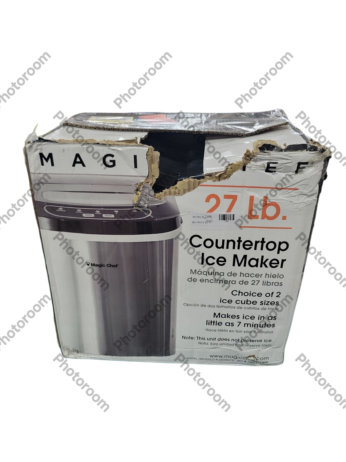 Magic Chef 27 lbs. Portable Countertop Ice Maker with Removable Basket and Ice Scoop - Stainless Steel HNIM27ST
