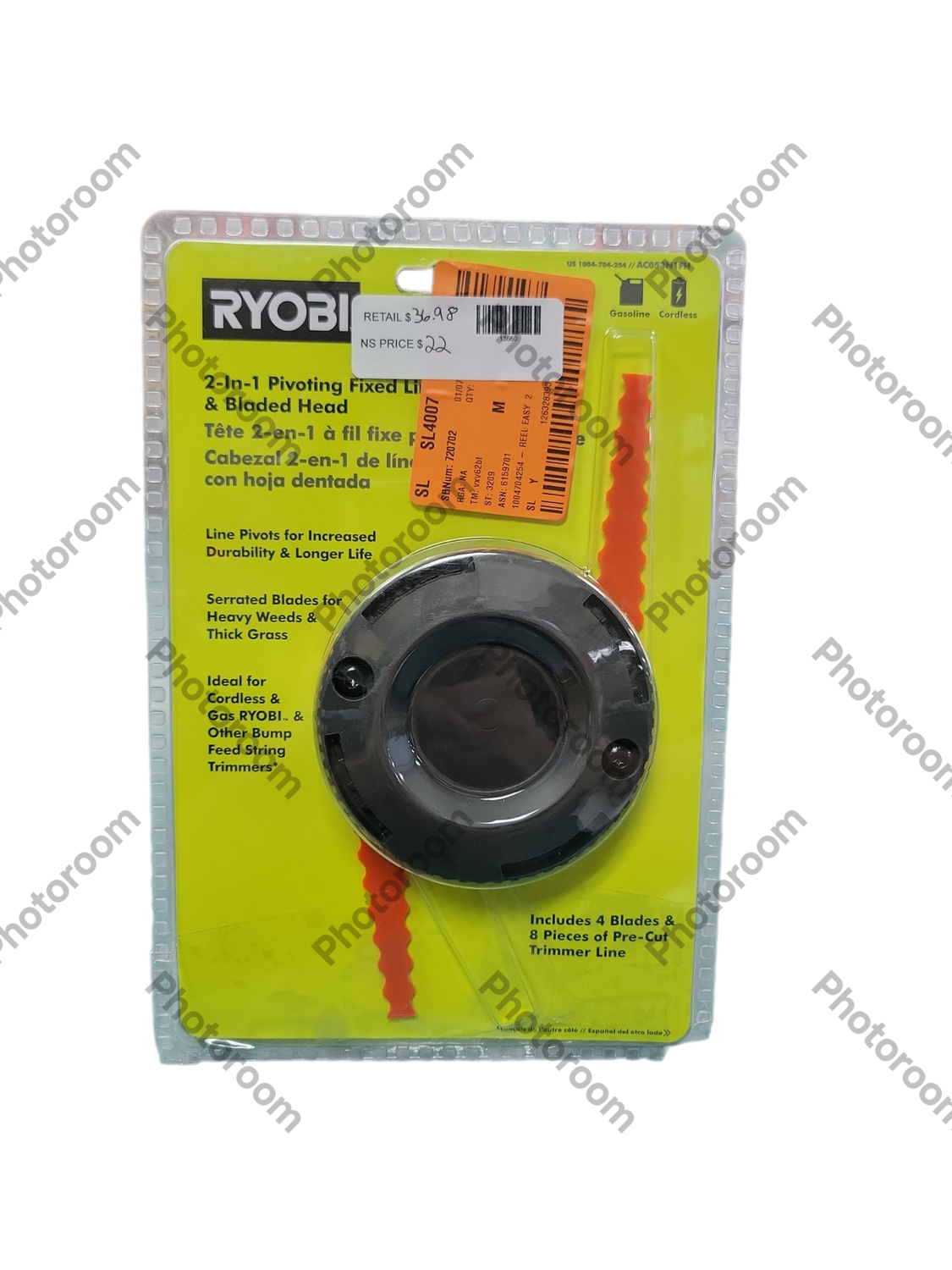 RYOBI REEL EASY+ 2-in-1 Pivoting Fixed Line and Bladed Head for Bump Feed Trimmers AC053N1FH .
