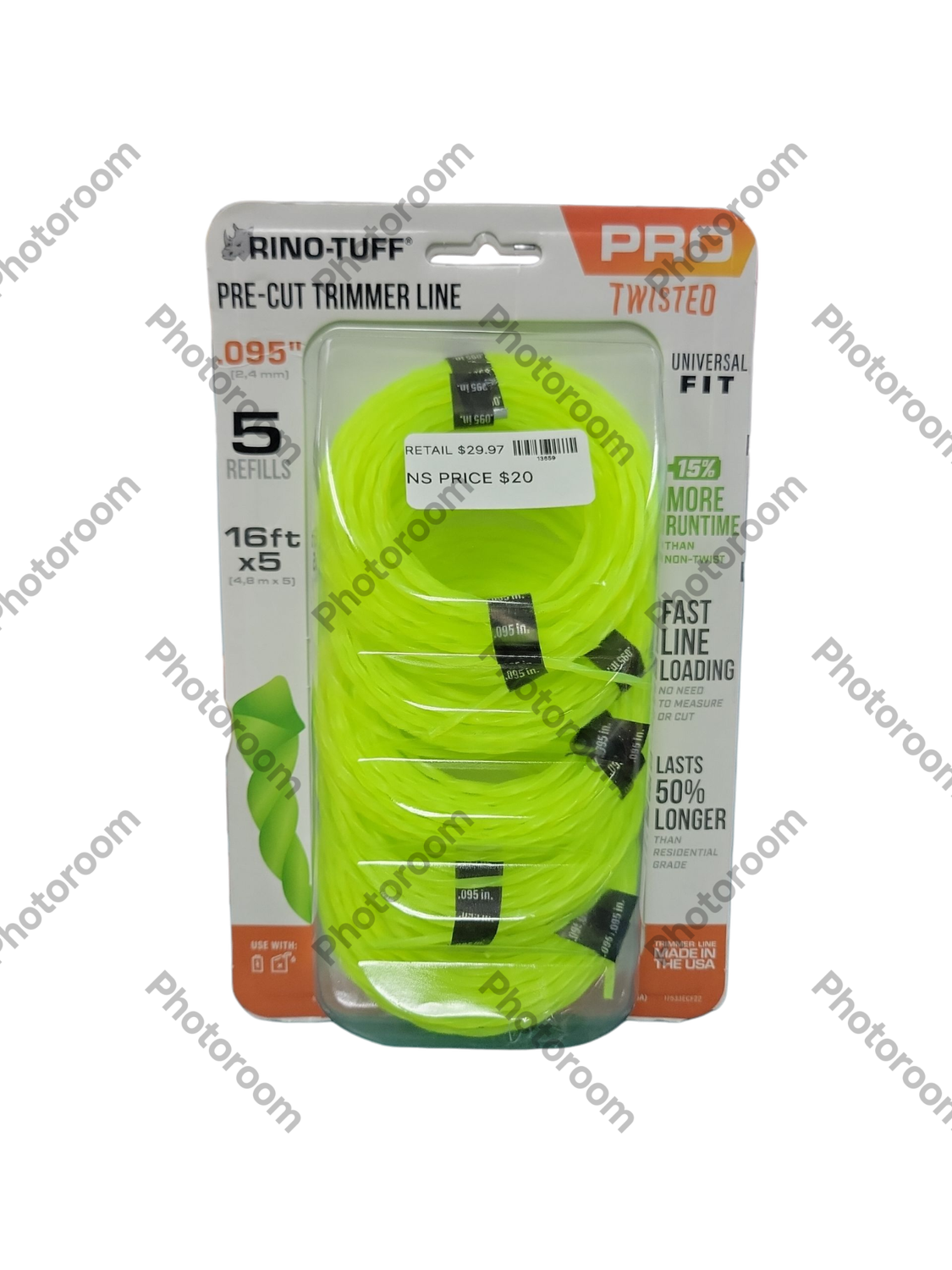 Rino-Tuff Universal Fit .095 in. x 16 ft. Pro Twisted Line for Gas and Select Cordless String Grass Trimmer/Lawn Edger 5-Pack