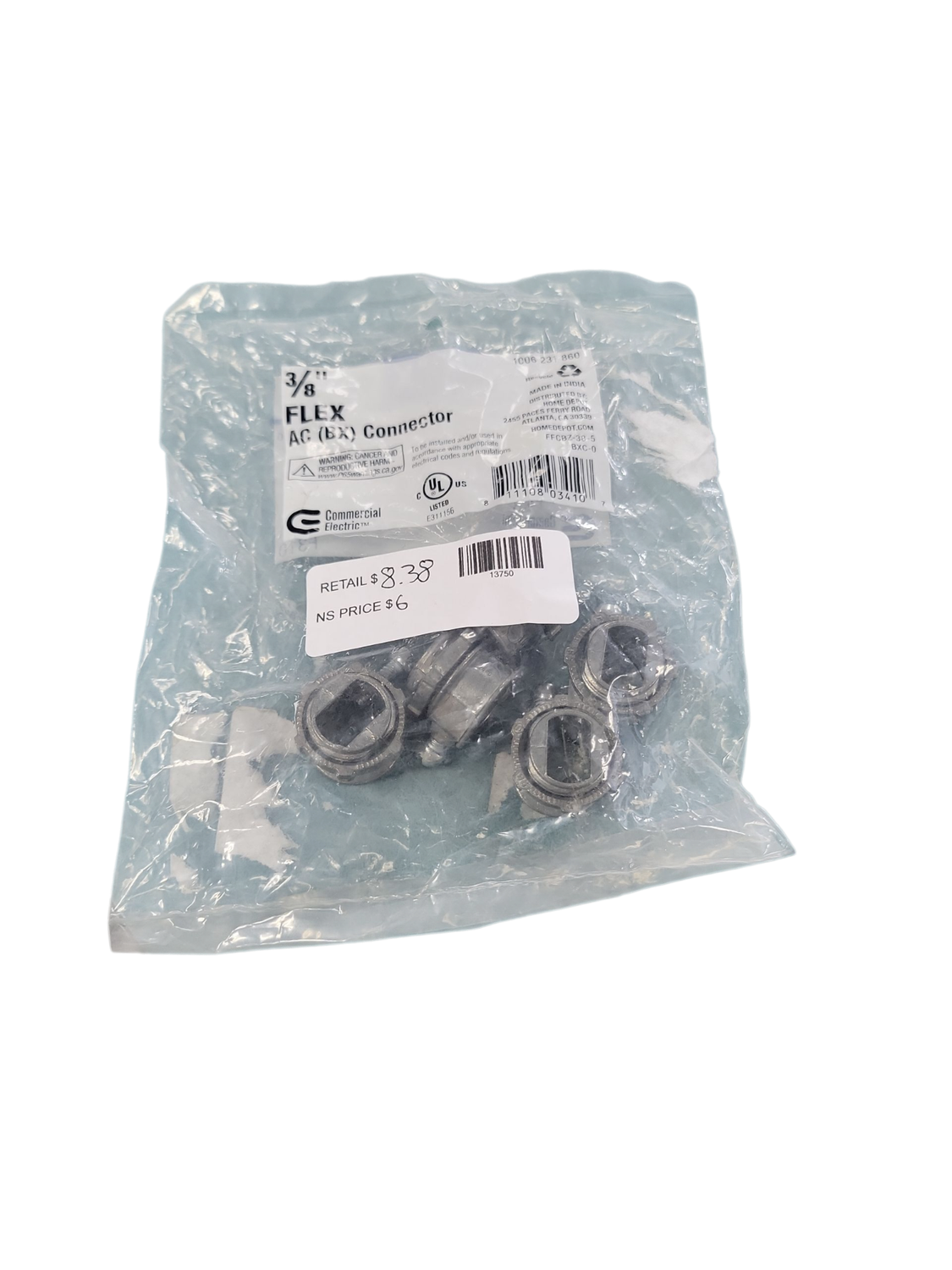 Commercial Electric 3/8 in. (1/2 in. knockout) Flexible Metal Conduit (FMC) AC (BX) Connector (5-Pack) FFCBZ-38-5