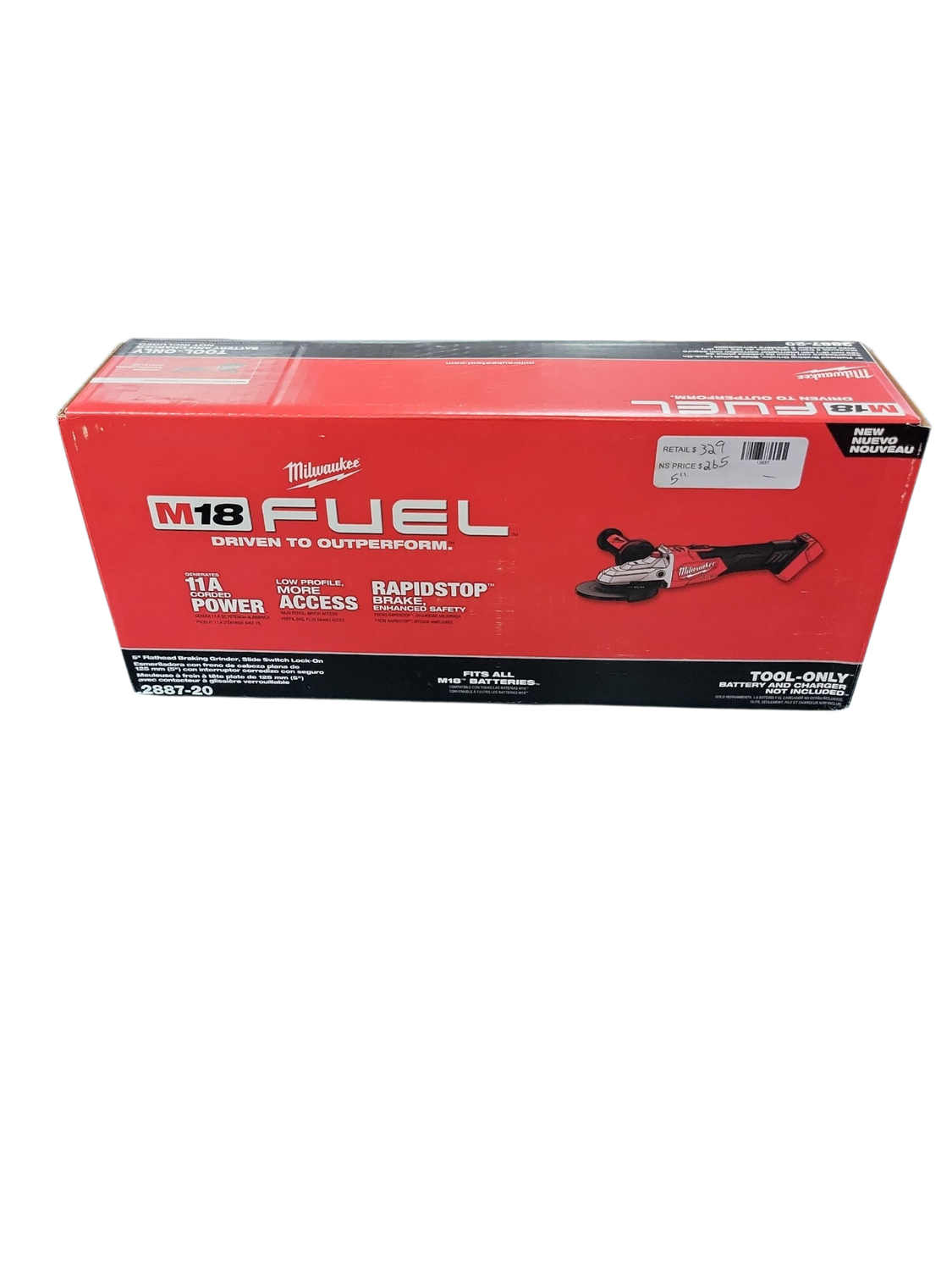 Milwaukee M18 FUEL 18V Lithium-Ion Brushless Cordless 5 in. Flathead Braking Grinder with Slide Switch Lock-On (Tool-Only) 2887-20